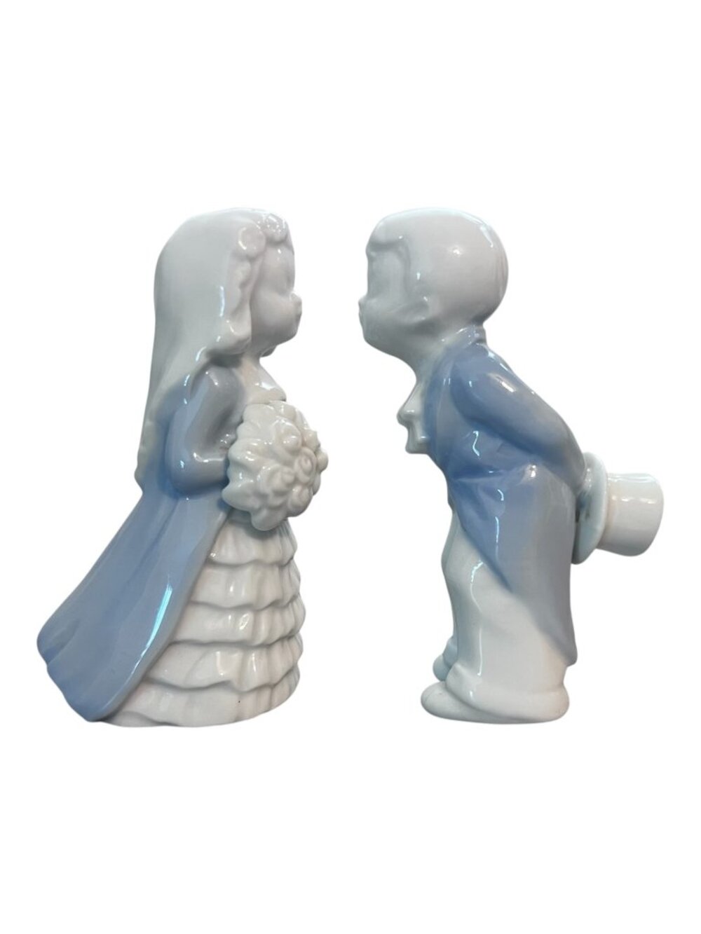 Schmid Japan Kissing Bride And Groom Wedding Figurines Blue White Pair 3.75" Tal